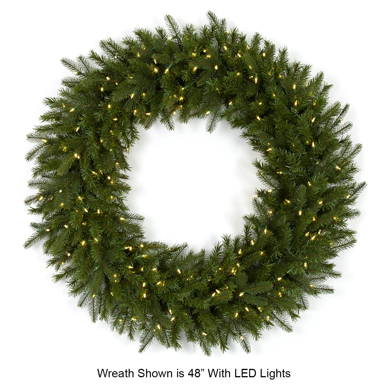 60" PE Artificial Elizabeth Pine Wreath, LED Pre-Lit -Green