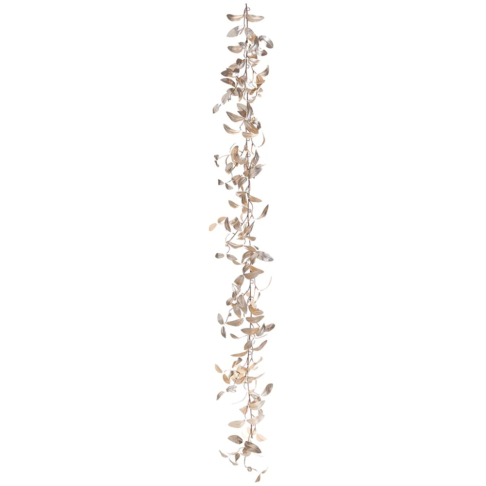 6'1" Laurel Leaf Artificial Garland -Champagne/Gold (Pack of 6)