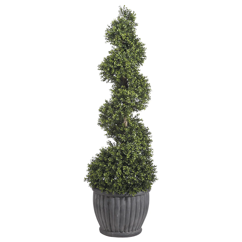 6'4" Boxwood Spiral Artificial Topiary Tree w/Fiber Clay Planter -Green