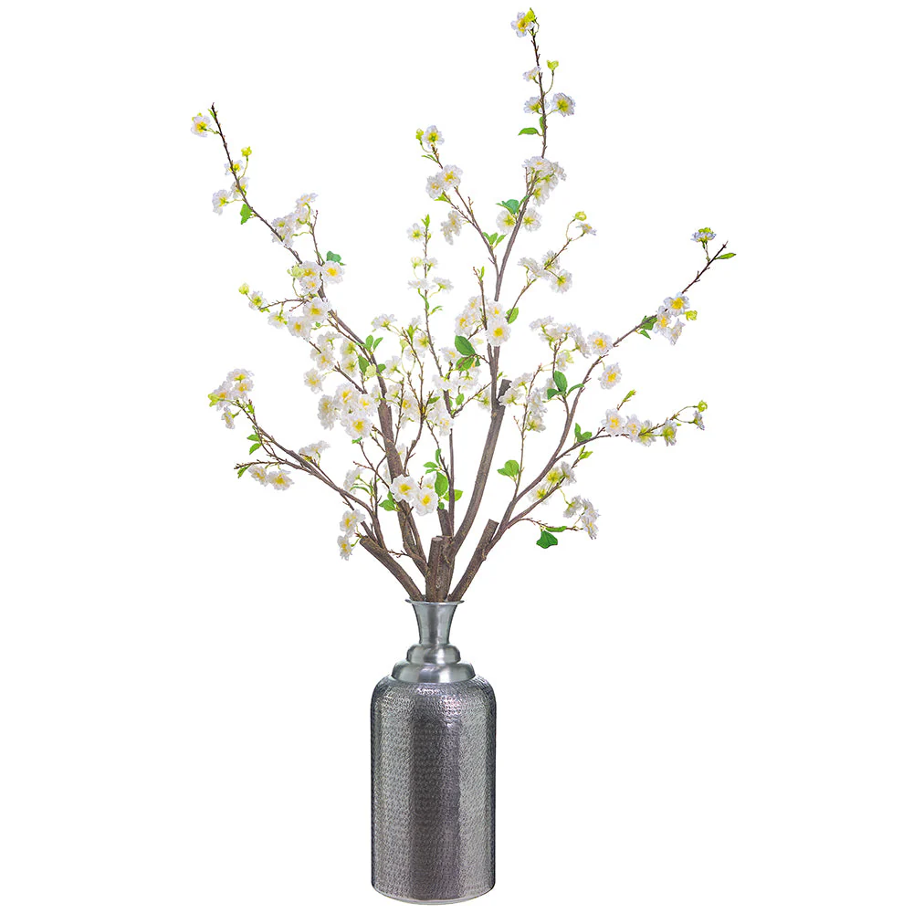 65"Hx40"W Cherry Blossom Silk Flower Arrangement w/Bottle Vase -White