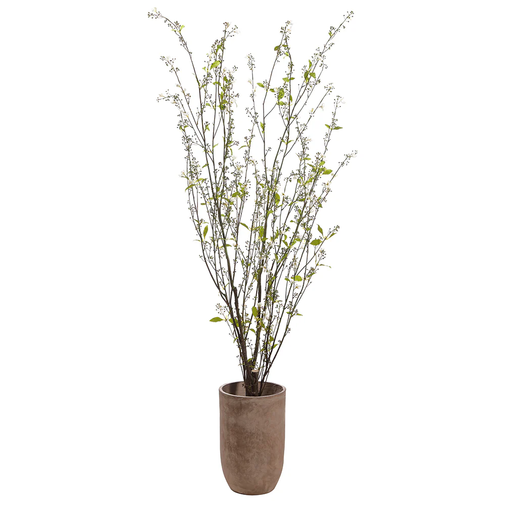 6'6" Artificial Berries, Flower & Leaf Tree w/Cement Planter -Green/White