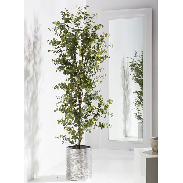 6'6" Eucalyptus Silk Tree w/Aluminum Planter -Green - Image 2