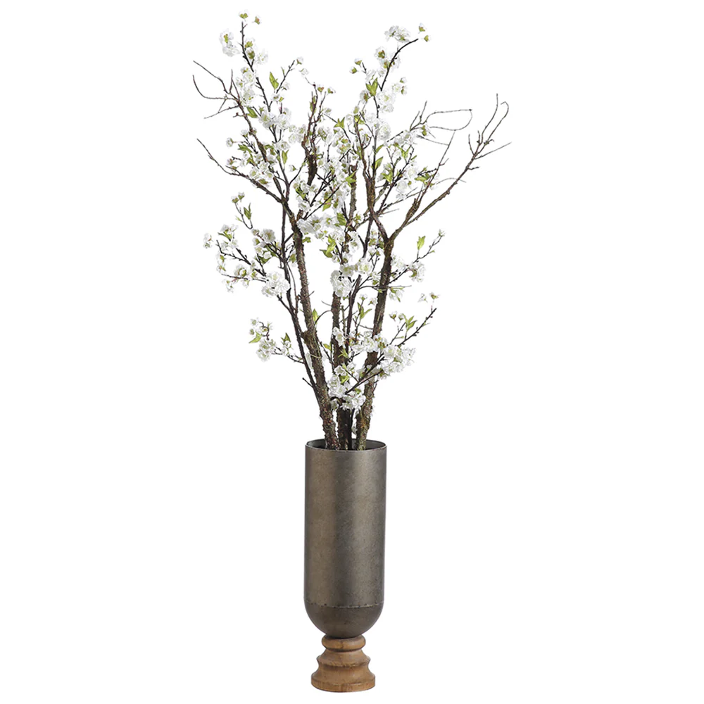 66"Hx20"W Cherry Blossom Silk Flower Arrangement -White