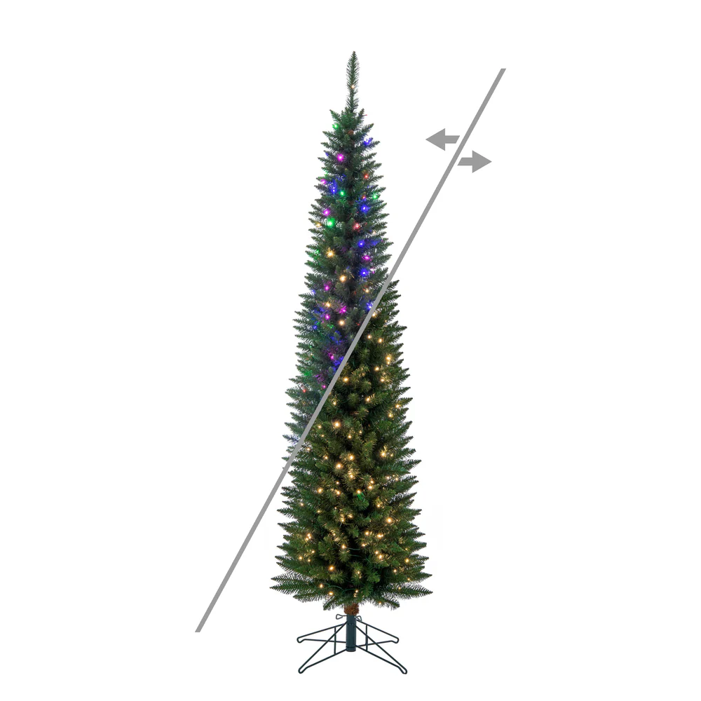 6'6"Hx20"W Pole Durham Pine Artificial Christmas Tree, Micro LED Pre-Lit (Multi-Mode) -Green