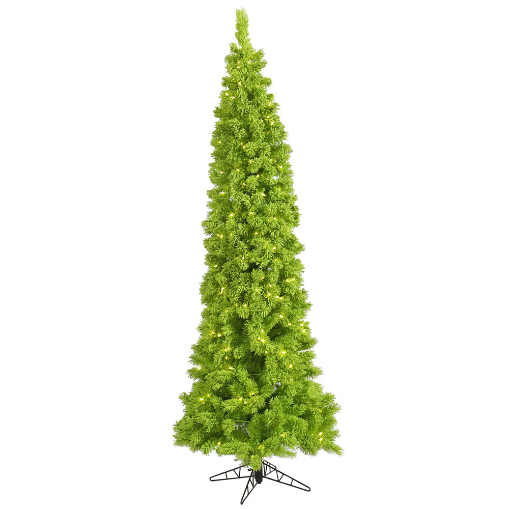 6'6"Hx27"W Flocked Pencil Fir Artificial Christmas Tree, LED Pre-Lit (Lime) -Lime