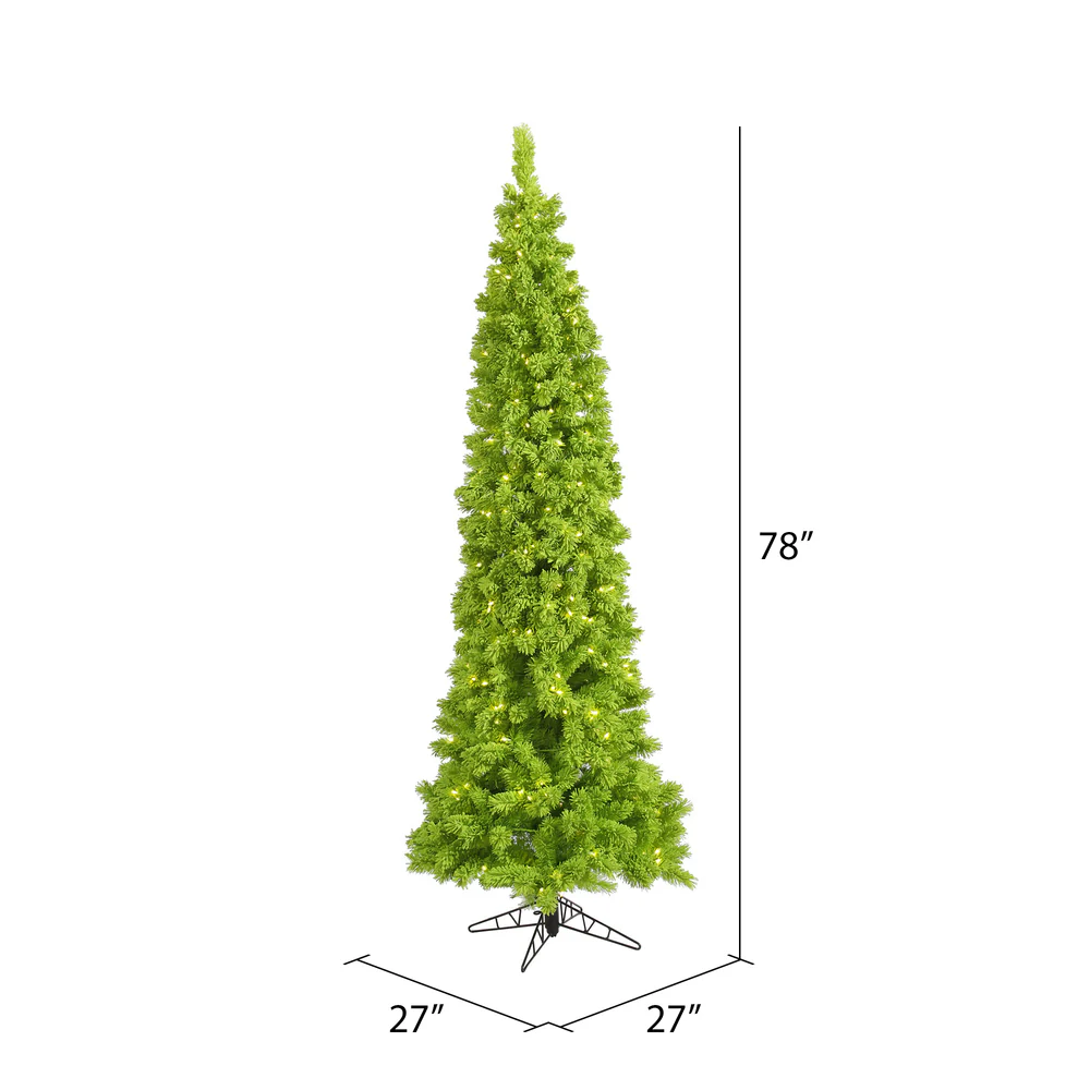6'6"Hx27"W Flocked Pencil Fir Artificial Christmas Tree, LED Pre-Lit (Lime) -Lime - Image 2