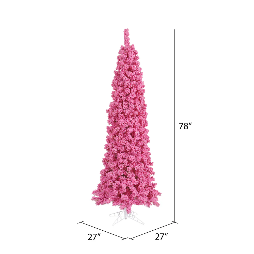 6'6"Hx27"W Flocked Pencil Fir Artificial Christmas Tree, Unlit -Pink - Image 2