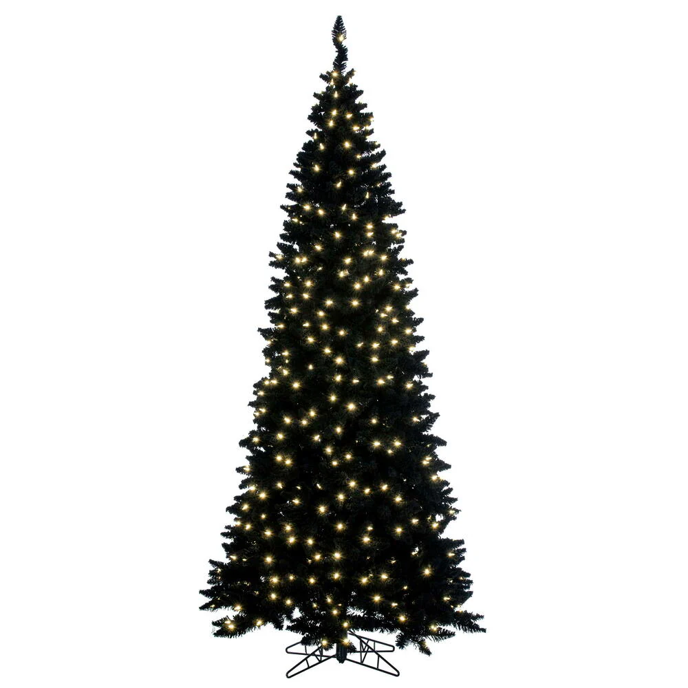 6'6"Hx27"W Flocked Slim Fir Artificial Christmas Tree, LED Pre-Lit -Black