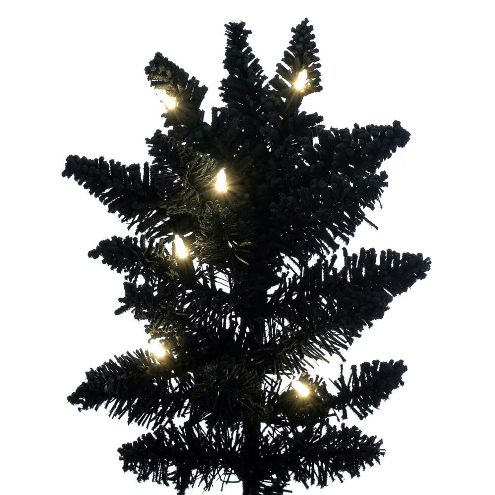 6'6"Hx27"W Flocked Slim Fir Artificial Christmas Tree, LED Pre-Lit -Black - Image 2