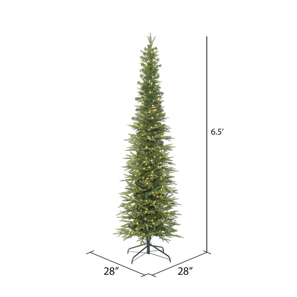 6'6"Hx28"W PE Pencil Bixley Fir Artificial Christmas Tree, LED Pre-Lit -Green - Image 3