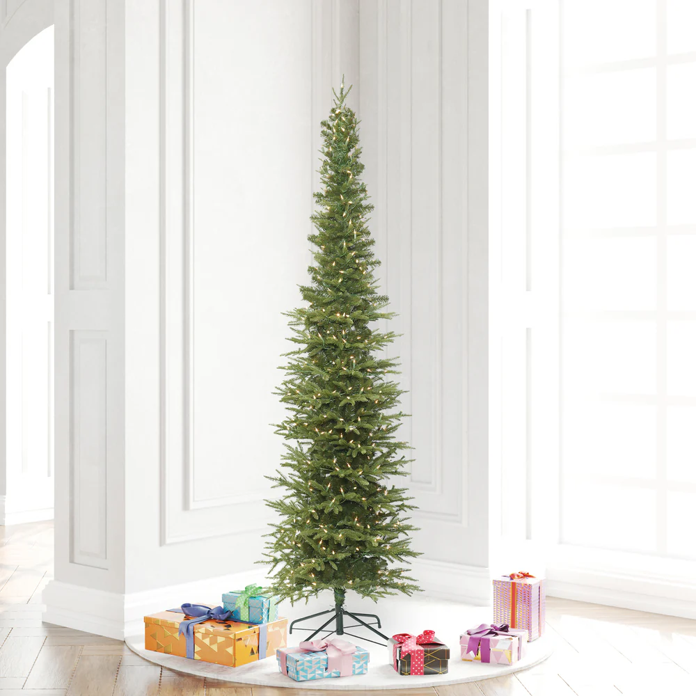 6'6"Hx28"W PE Pencil Bixley Fir Artificial Christmas Tree, LED Pre-Lit -Green - Image 6