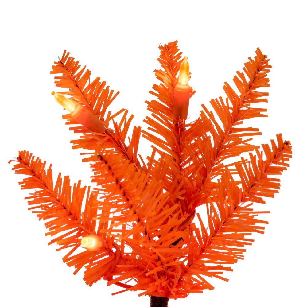 6'6"Hx28"W Pencil Artificial Christmas Tree, LED Pre-Lit (Orange) -Orange - Image 2