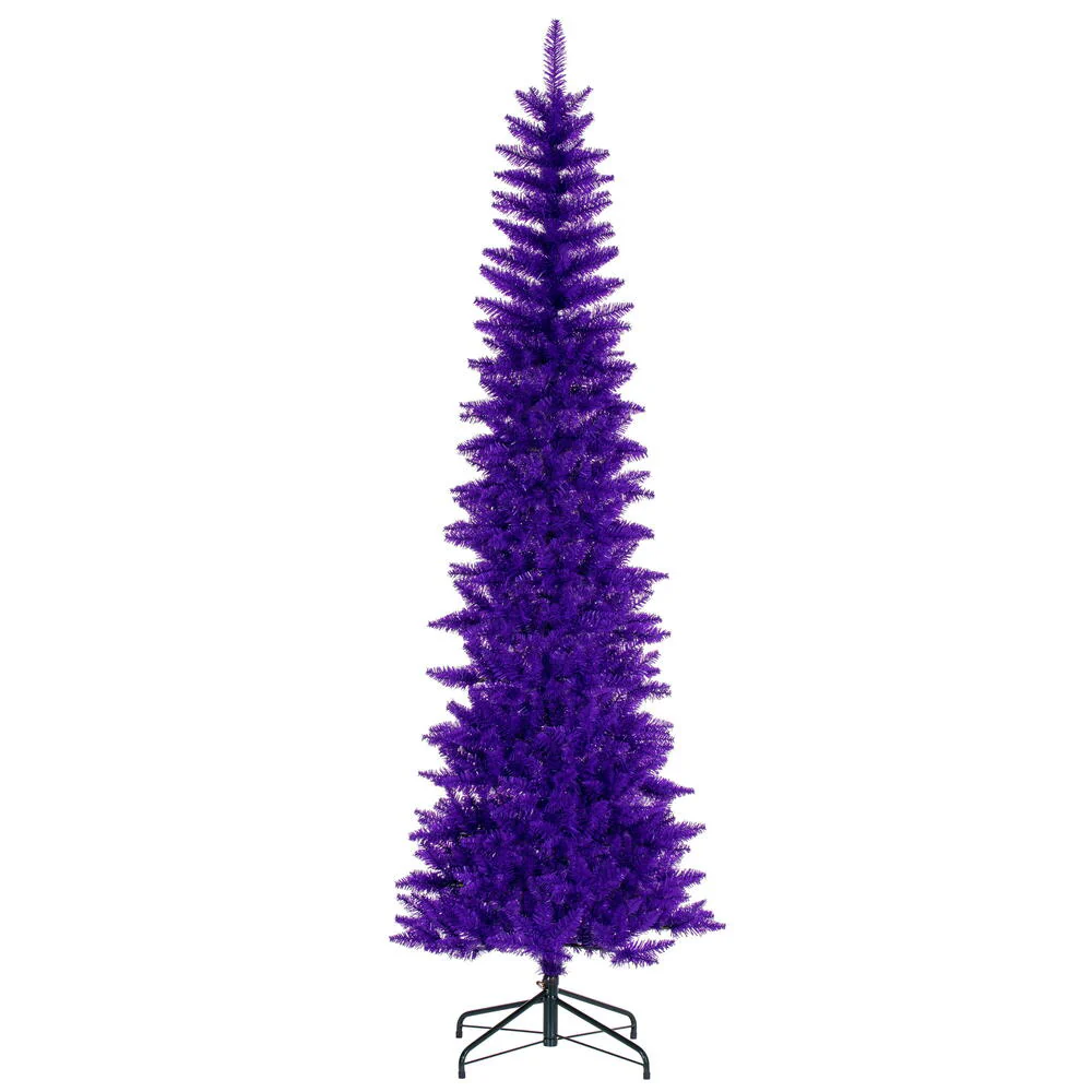 6'6"Hx28"W Pencil Artificial Christmas Tree, Unlit -Purple