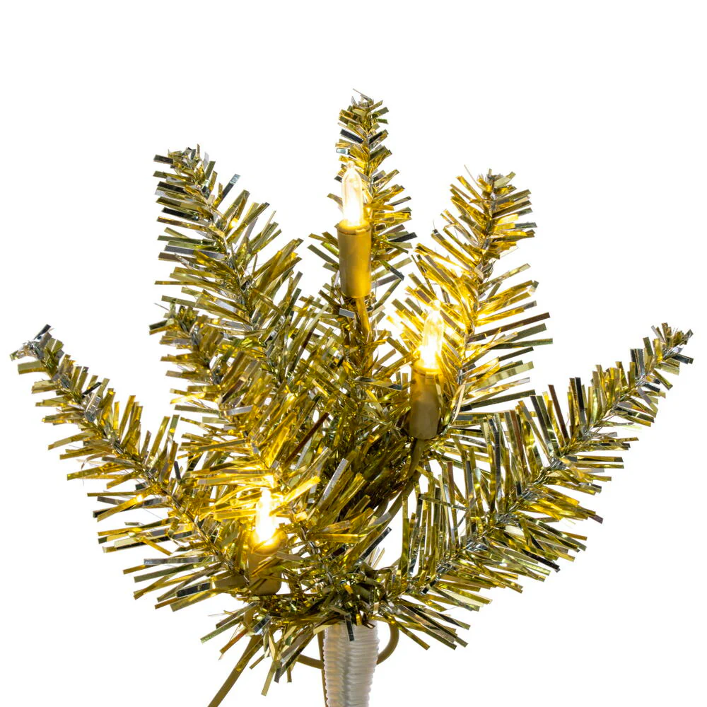 6'6"Hx28"W Tinsel Pencil Artificial Christmas Tree, LED Pre-Lit -Champagne - Image 2