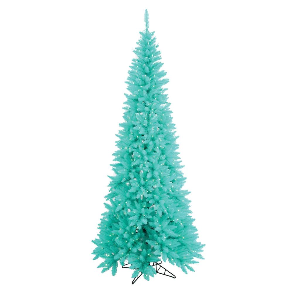 6'6"Hx34"W Slim Fir Artificial Christmas Tree, LED Pre-Lit (Aqua) -Aqua