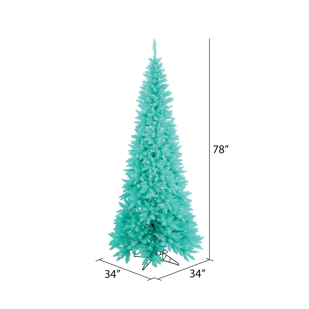 6'6"Hx34"W Slim Fir Artificial Christmas Tree, LED Pre-Lit (Aqua) -Aqua - Image 2