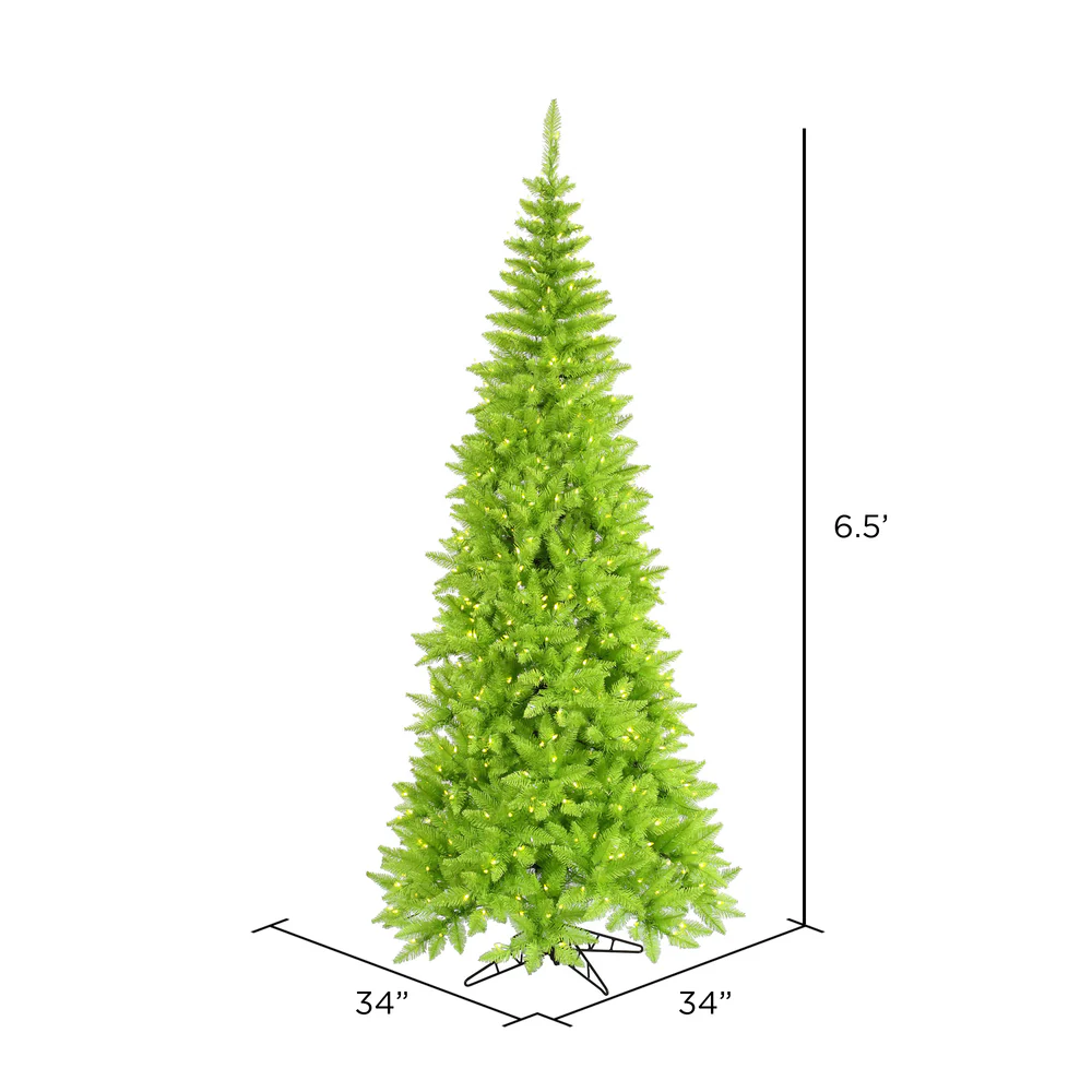6'6"Hx34"W Slim Fir Artificial Christmas Tree, LED Pre-Lit (Green) -Lime - Image 2