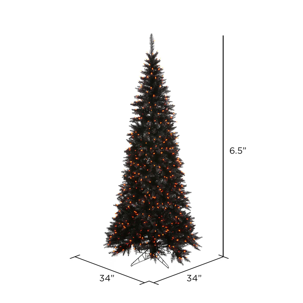 6'6"Hx34"W Slim Fir Artificial Christmas Tree, LED Pre-Lit (Orange) -Black - Image 2