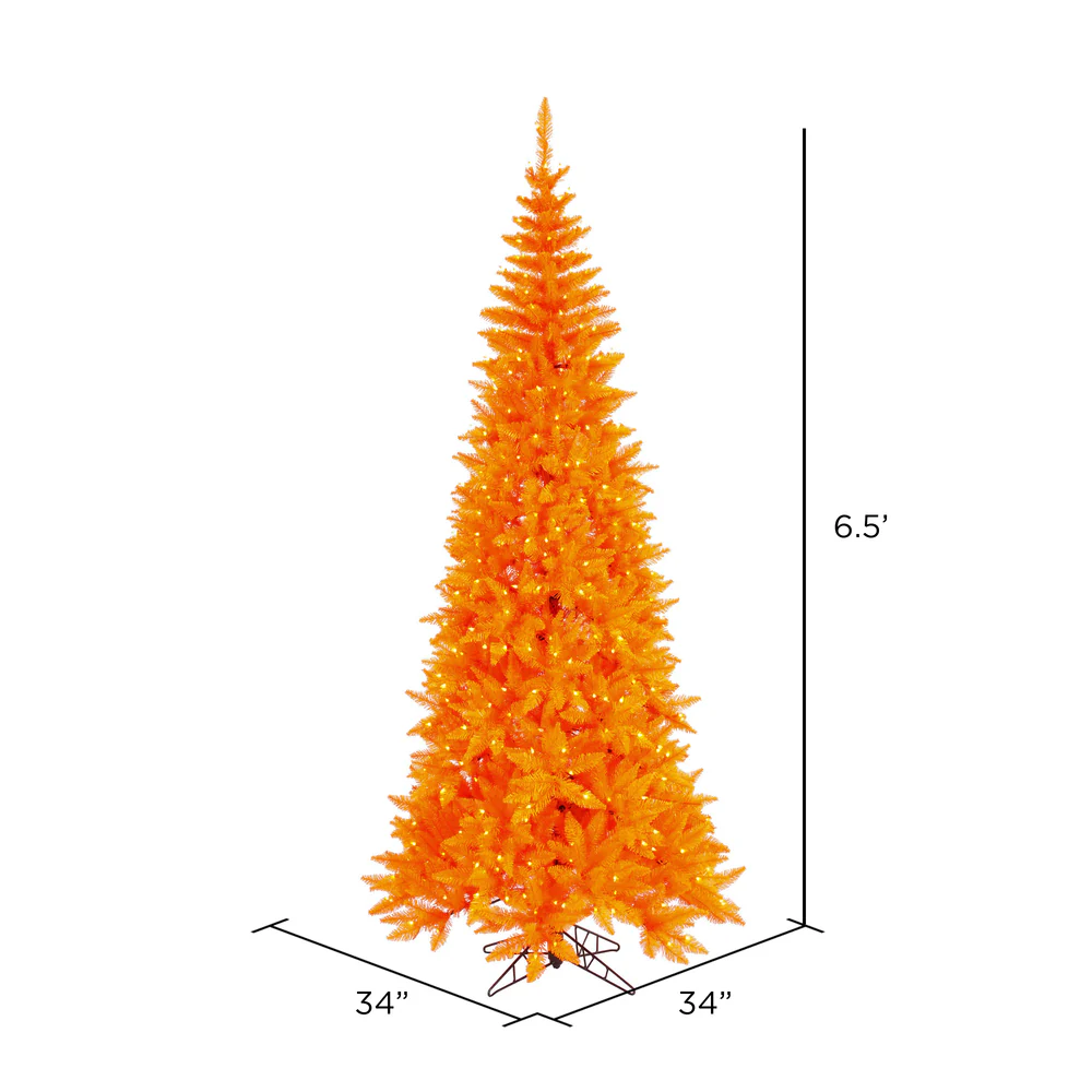 6'6"Hx34"W Slim Fir Artificial Christmas Tree, LED Pre-Lit (Orange) -Orange - Image 2