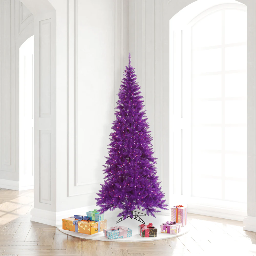 6'6"Hx34"W Slim Fir Artificial Christmas Tree, LED Pre-Lit (Purple) -Purple - Image 3