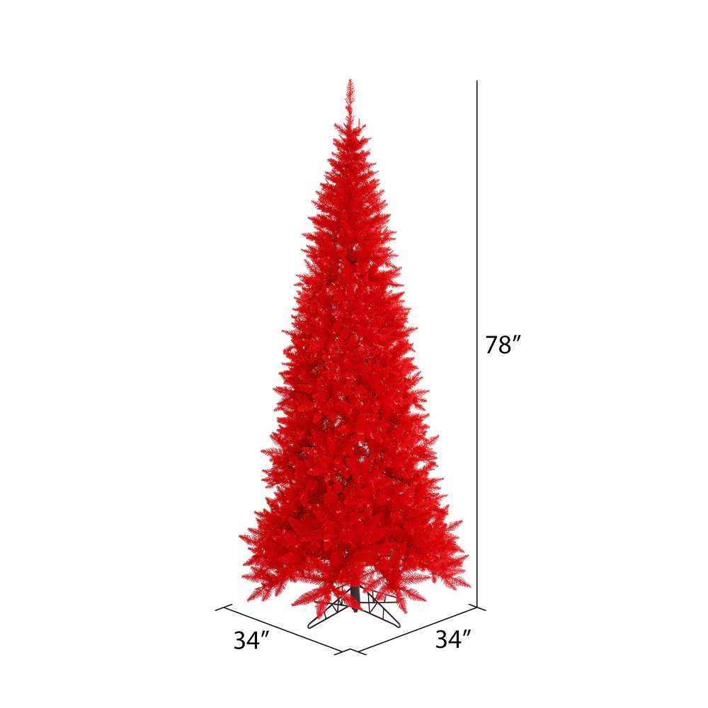 6'6"Hx34"W Slim Fir Artificial Christmas Tree, Unlit -Red - Image 2