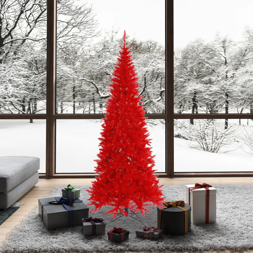 6'6"Hx34"W Slim Fir Artificial Christmas Tree, Unlit -Red - Image 4