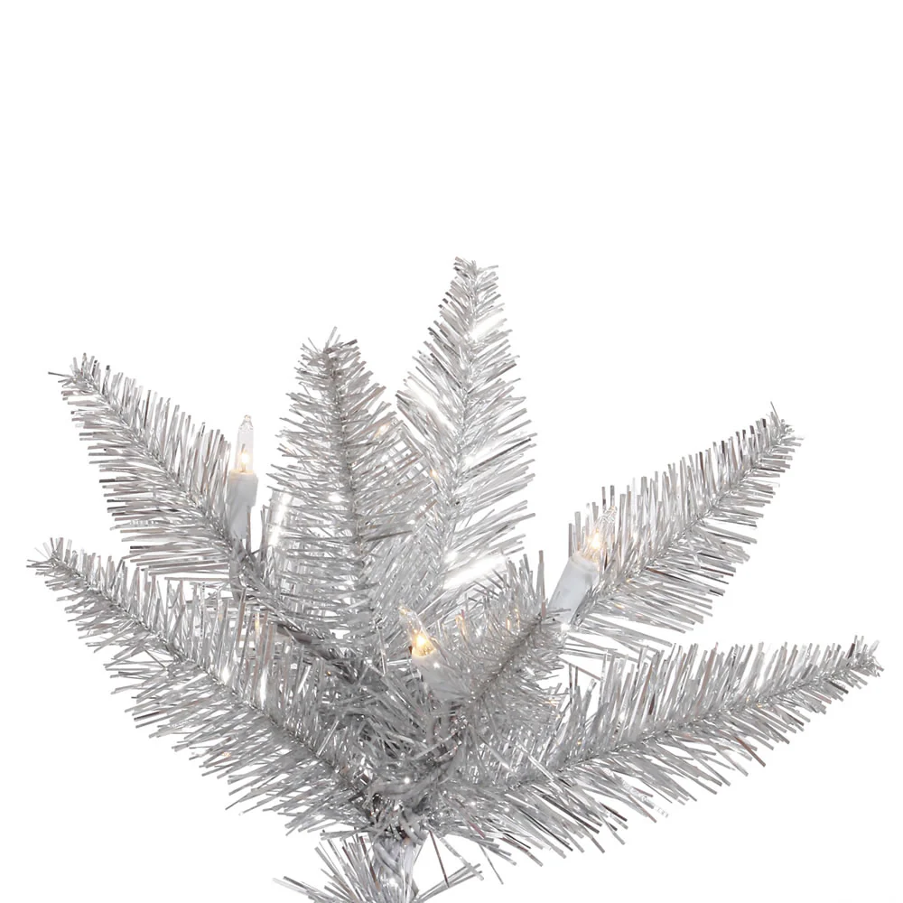 6'6"Hx34"W Tinsel Slim Fir Artificial Christmas Tree, LED Pre-Lit -Silver - Image 2