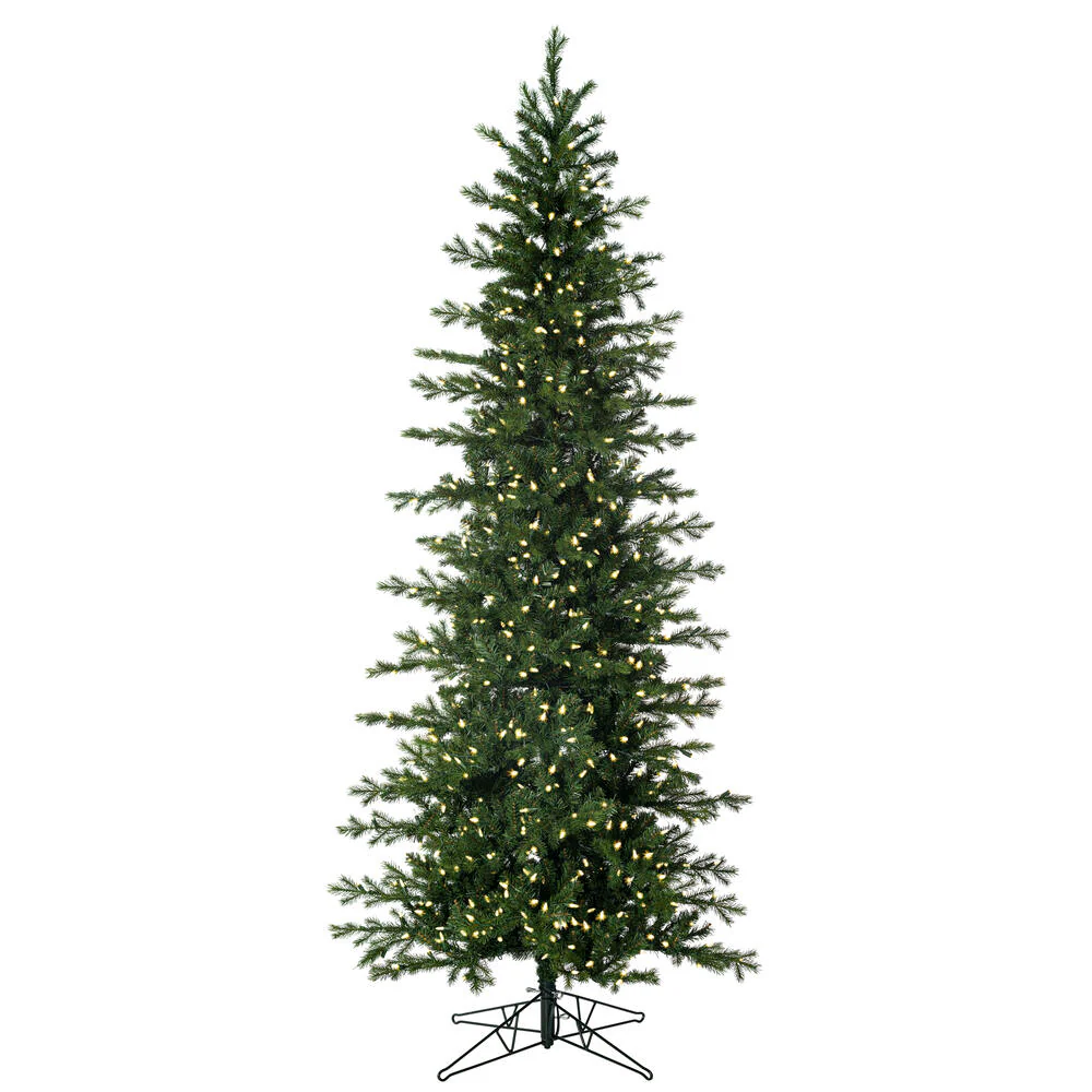 6'6"Hx35"W PE Pencil Moutauk Pine Artificial Christmas Tree, LED Pre-Lit -Green