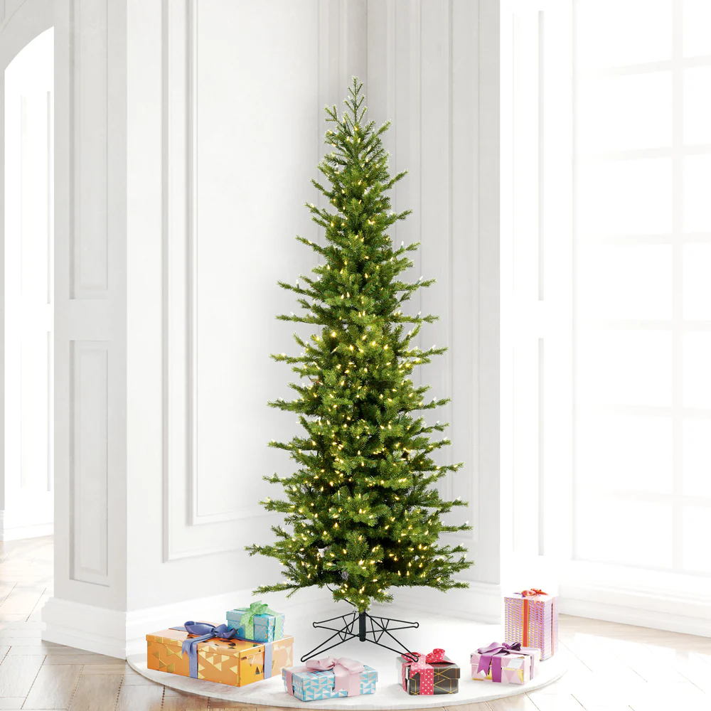 6'6"Hx35"W PE Pencil Moutauk Pine Artificial Christmas Tree, LED Pre-Lit -Green - Image 6