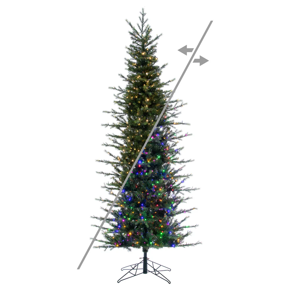 6'6"Hx35"W PE Pencil Moutauk Pine Artificial Christmas Tree, Micro LED Pre-Lit (Multi-Mode) -Green