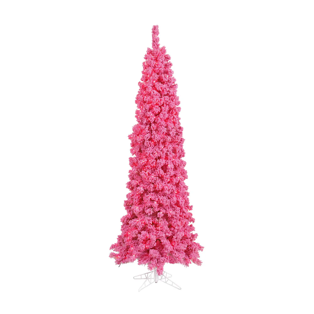 6'6"Hx37"W Flocked Slim Fir Artificial Christmas Tree, Unlit -Pink