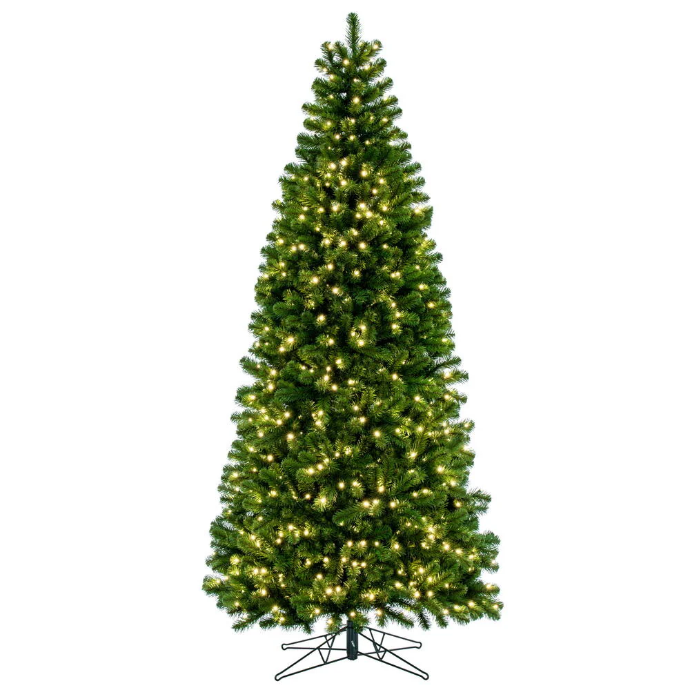 6'6"Hx38"W Slim Deluxe Sequoia Pine Artificial Christmas Tree, LED Pre-Lit -Green