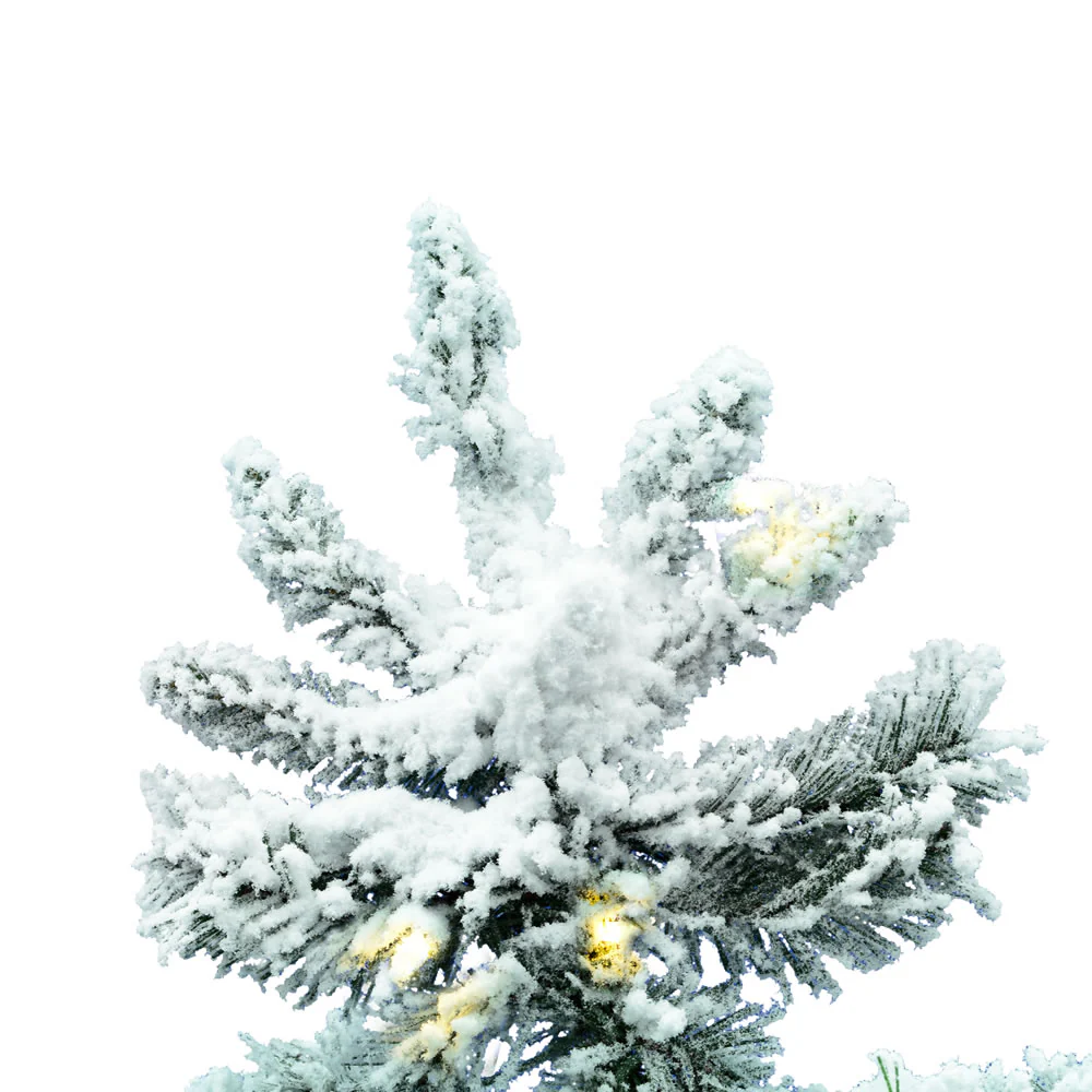 6'6"Hx39"W Flocked Slim Utica Fir Artificial Christmas Tree, LED Pre-Lit -White/Green - Image 2