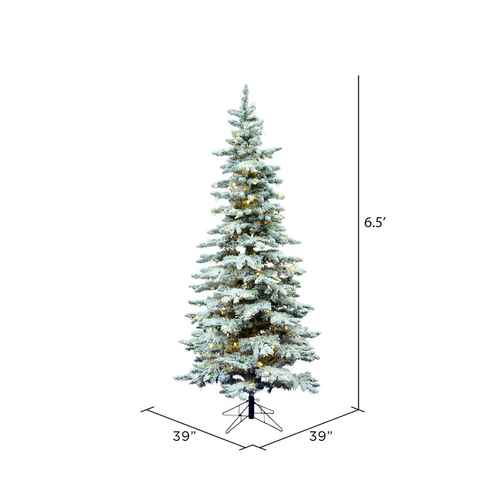 6'6"Hx39"W Flocked Slim Utica Fir Artificial Christmas Tree, LED Pre-Lit -White/Green - Image 3