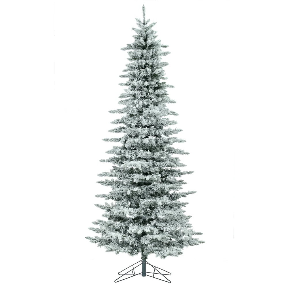 6'6"Hx39"W Flocked Slim Utica Fir Artificial Christmas Tree, Unlit -White/Green