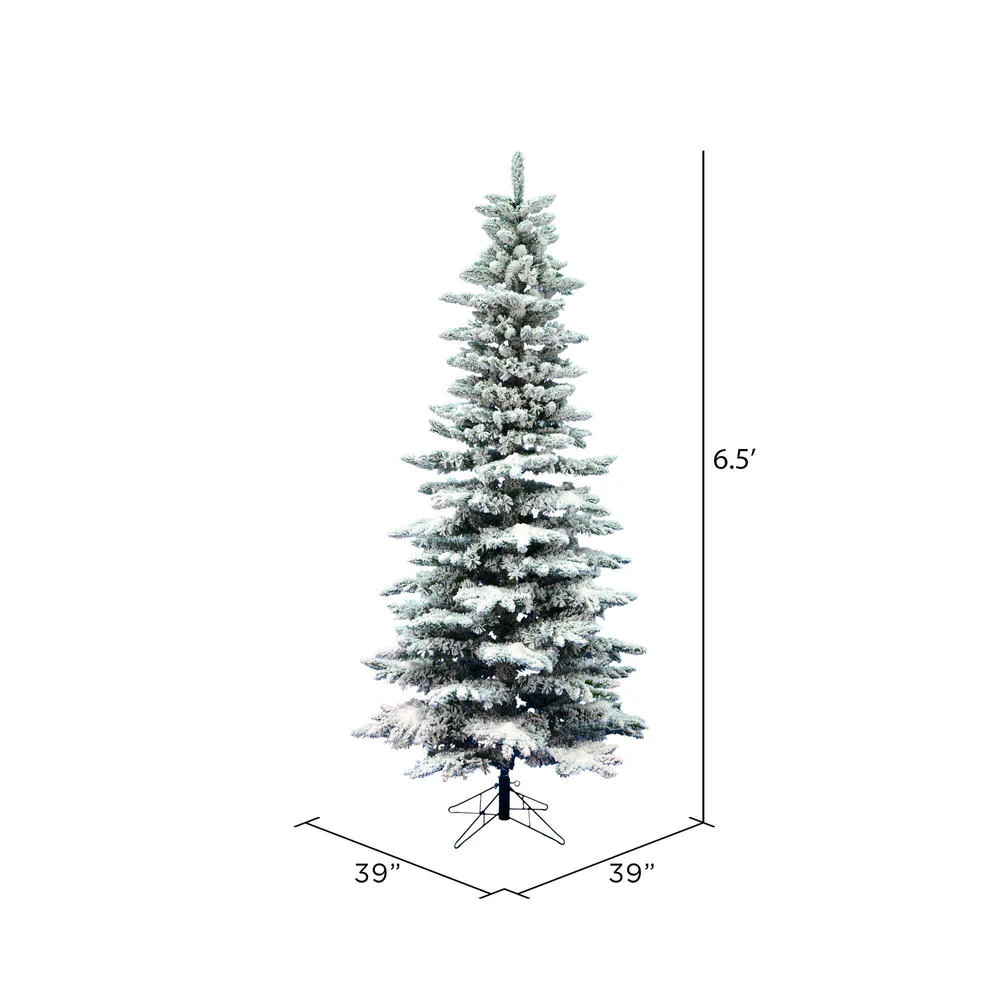 6'6"Hx39"W Flocked Slim Utica Fir Artificial Christmas Tree, Unlit -White/Green - Image 3
