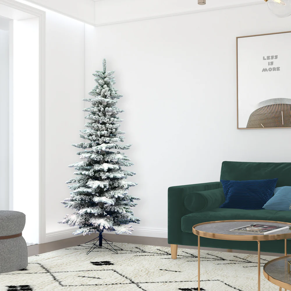 6'6"Hx39"W Flocked Slim Utica Fir Artificial Christmas Tree, Unlit -White/Green - Image 7
