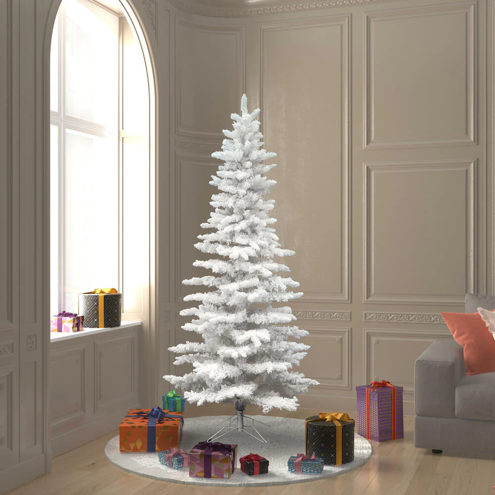 6'6"Hx39"W Flocked Slim White Spruce Artificial Christmas Tree, Unlit -White - Image 5