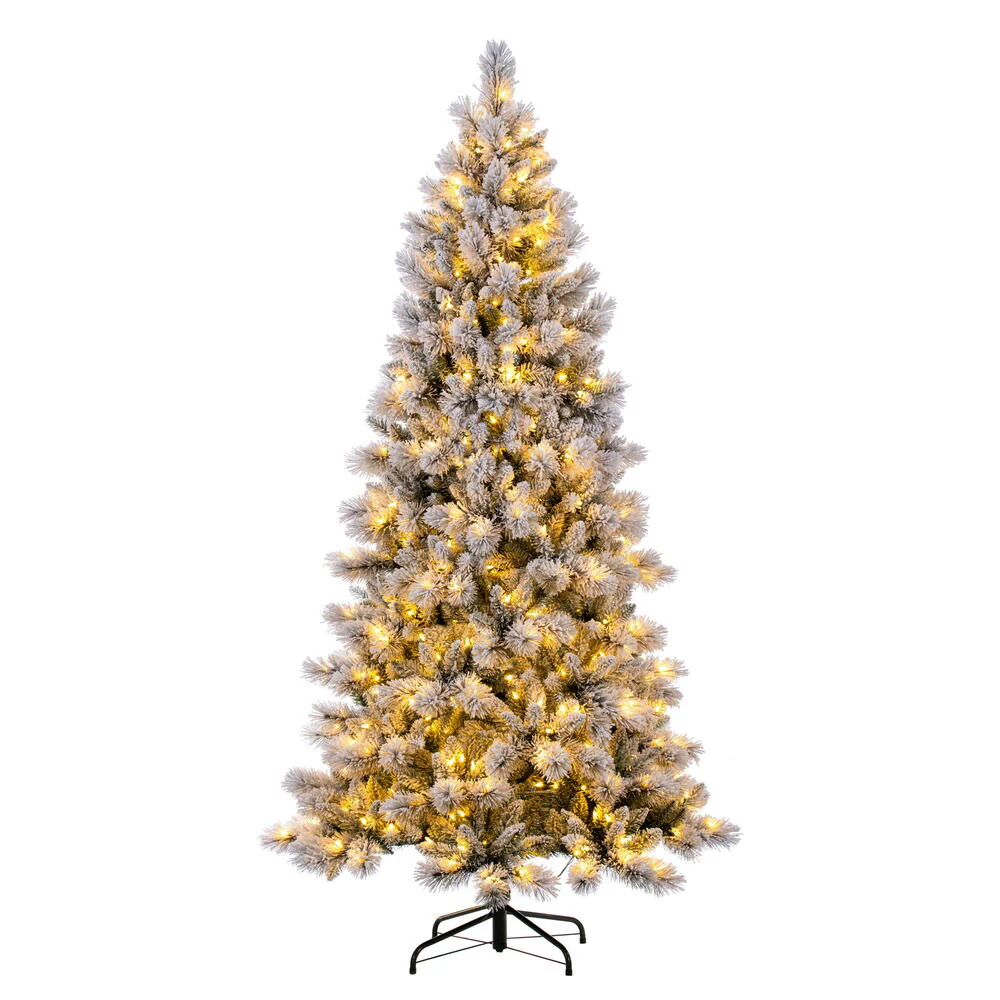 6'6"Hx40"W Frosted Slim Scotch Pine Artificial Christmas Tree, LED Pre-Lit -White