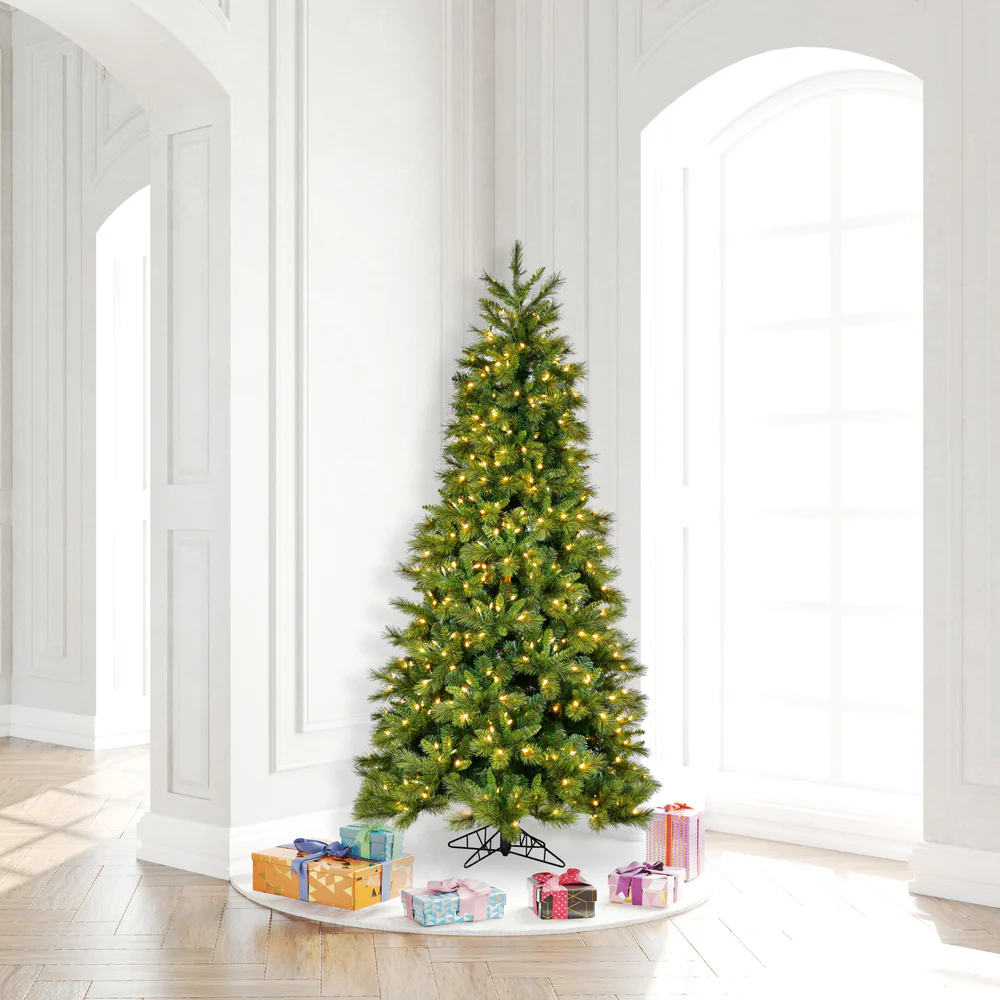 6'6"Hx40"W PE Brighton Pine Artificial Christmas Tree, LED Pre-Lit -Green - Image 5