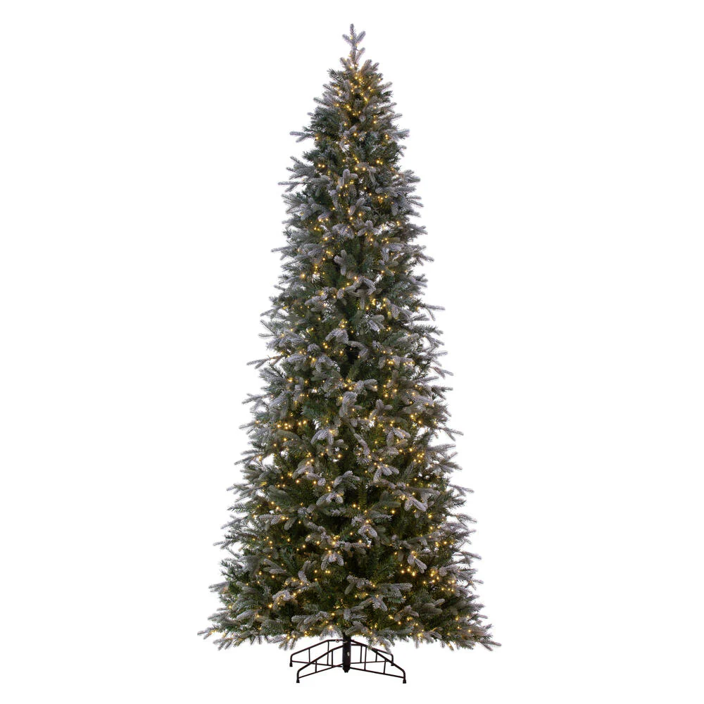 6'6"Hx40"W PE Frosted Slim Douglas Fir Artificial Christmas Tree, LED Pre-Lit -Green