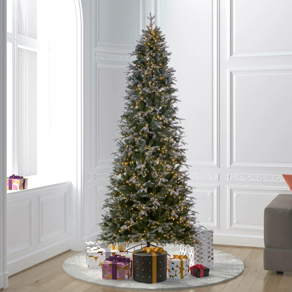 6'6"Hx40"W PE Frosted Slim Douglas Fir Artificial Christmas Tree, LED Pre-Lit -Green - Image 7