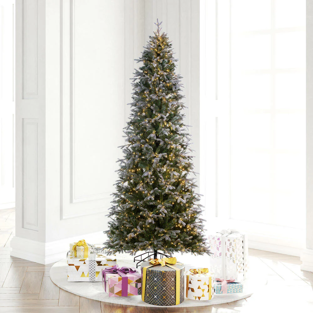 6'6"Hx40"W PE Frosted Slim Douglas Fir Artificial Christmas Tree, Micro LED Pre-Lit -Green - Image 5