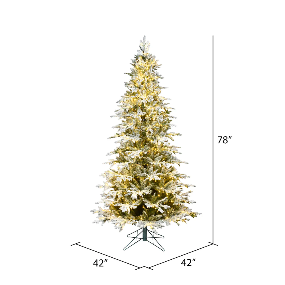 6'6"Hx42"W PE Slim Flocked Kamas Fraser Fir Artificial Christmas Tree, LED Pre-Lit -White/Green - Image 2
