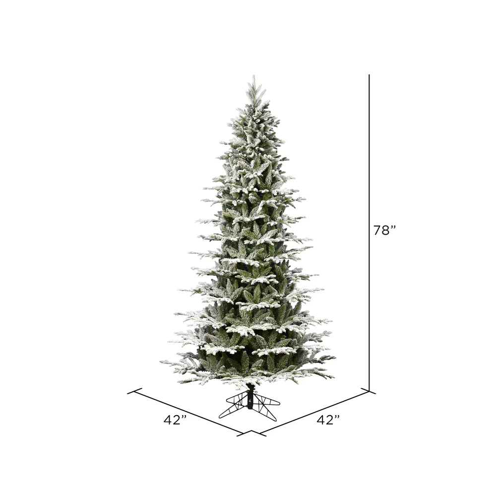 6'6"Hx42"W PE Slim Flocked Kamas Fraser Fir Artificial Christmas Tree, Unlit -White/Green - Image 2