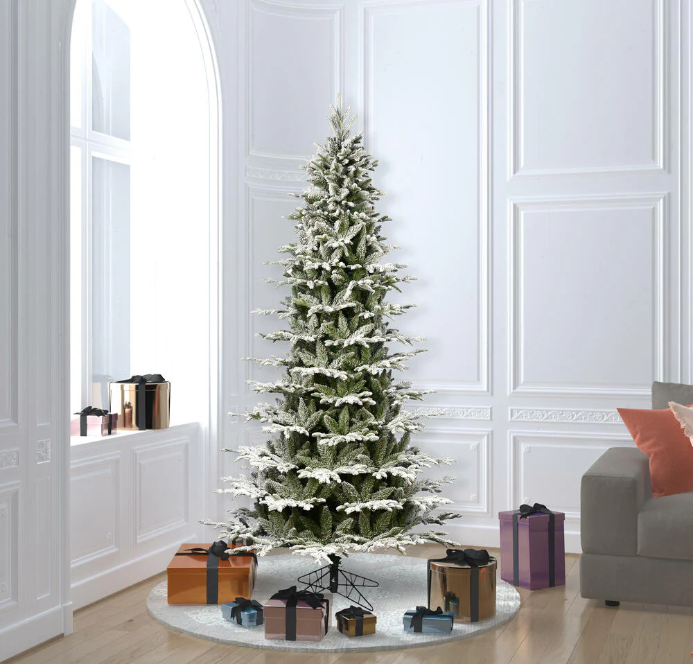 6'6"Hx42"W PE Slim Flocked Kamas Fraser Fir Artificial Christmas Tree, Unlit -White/Green - Image 3