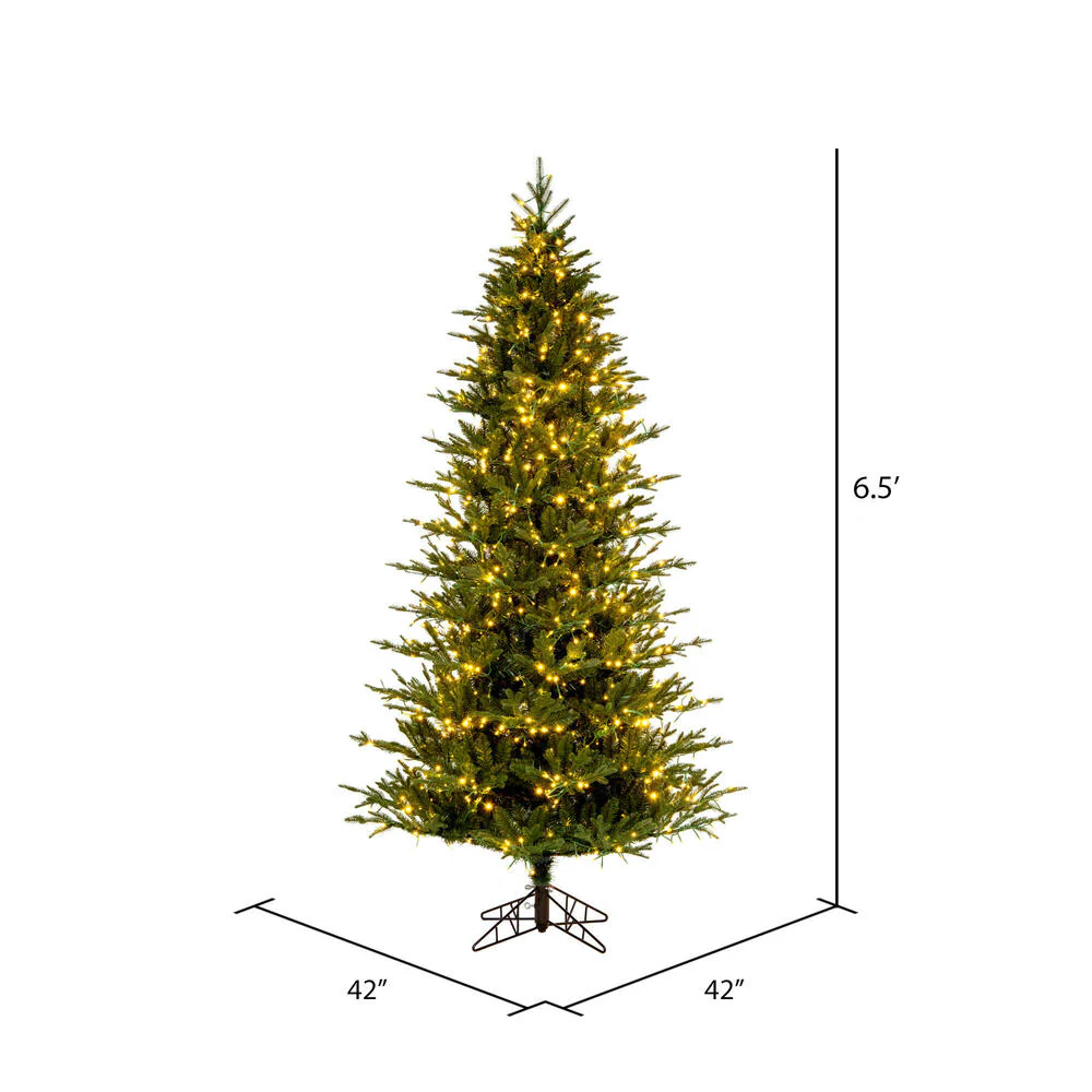 6'6"Hx42"W PE Slim Kamas Fraser Fir Artificial Christmas Tree, Micro LED Pre-Lit (Multi-Mode) -White/Green - Image 3
