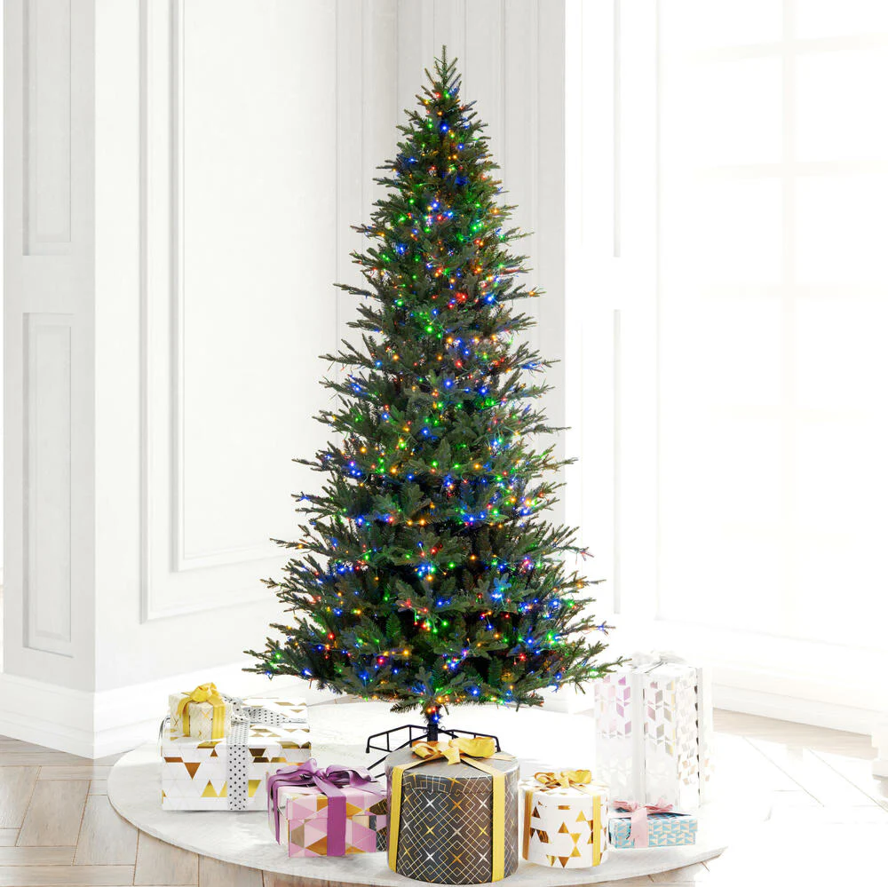 6'6"Hx42"W PE Slim Kamas Fraser Fir Artificial Christmas Tree, Micro LED Pre-Lit (Multi-Mode) -White/Green - Image 7