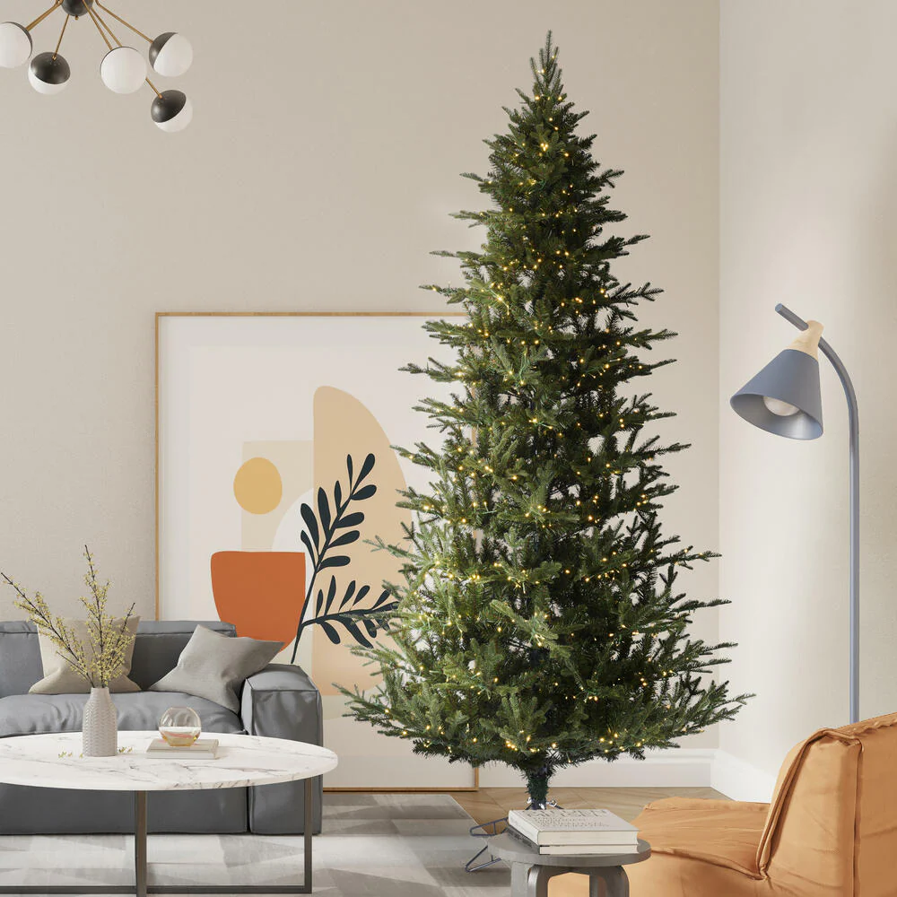 6'6"Hx42"W PE Slim Kamas Fraser Fir Artificial Christmas Tree, Micro LED Pre-Lit -White/Green - Image 6