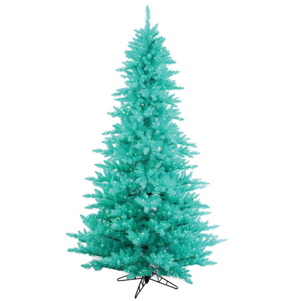 6'6"Hx46"W Fir Artificial Christmas Tree, LED Pre-Lit (Aqua) -Aqua